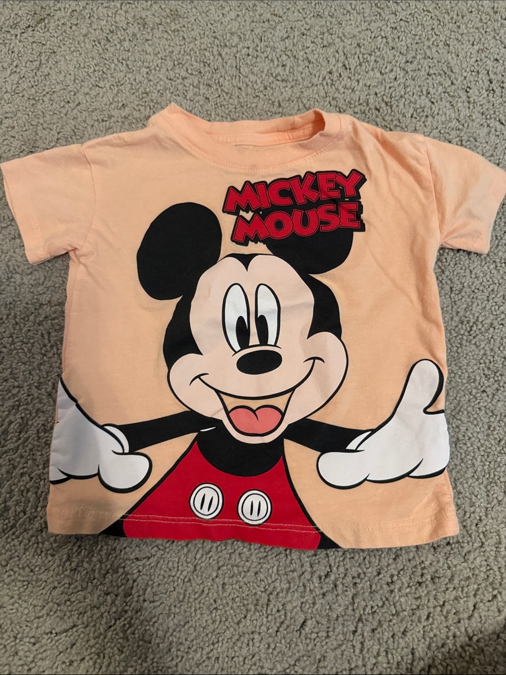 Disney Peach Mickey Mouse Graphic Tee with Red Accents
